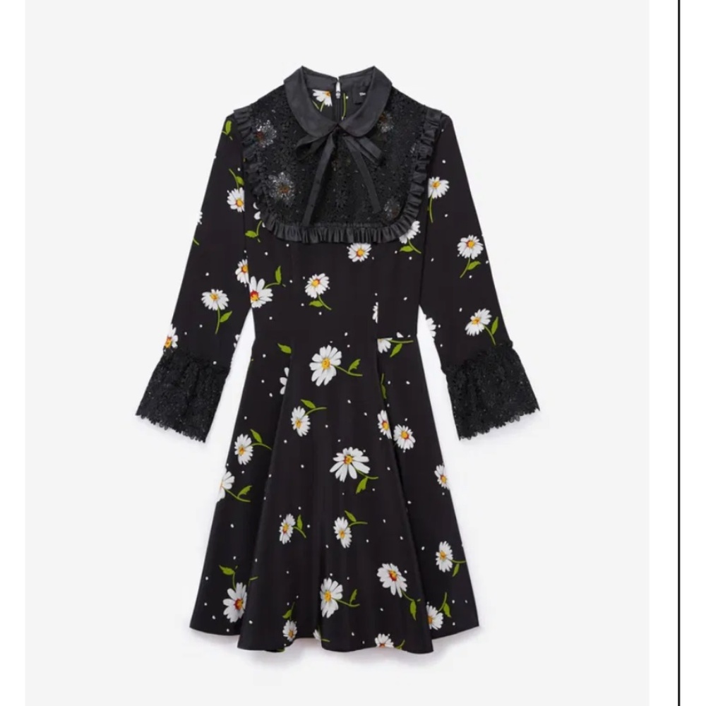 Floral Black Dress with Lace Details